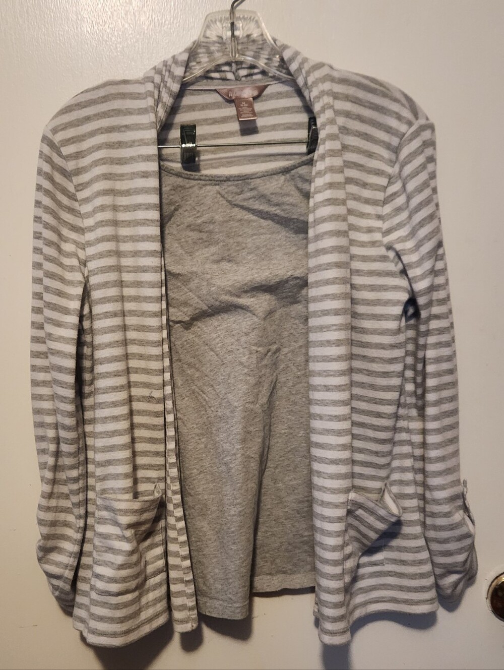 White Stag Grey and White Striped Open Cardigan
